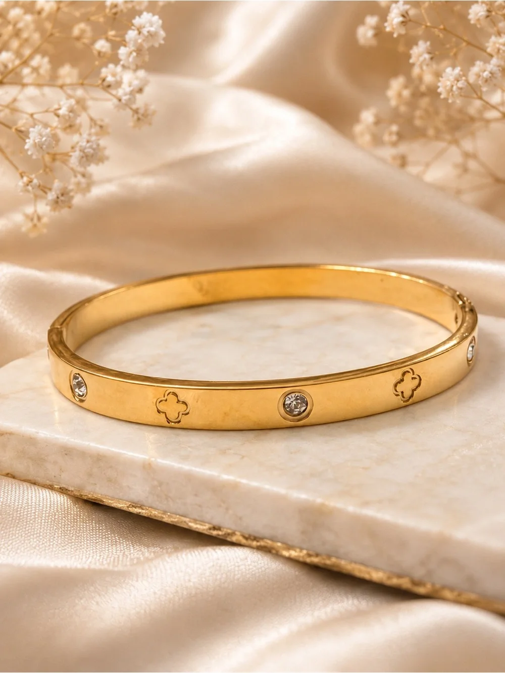 Gold Plated Crystal Accent Women's Bangle Bracelet Luxury Inspired Size 7